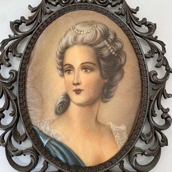 Antique Rococo French Portrait On Silk Frame - Picture 2 of 6